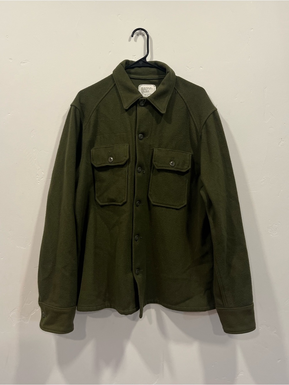 Vintage Amertex Cold Weather Field Shirt, Wool/Nylon, Olive Green, Large